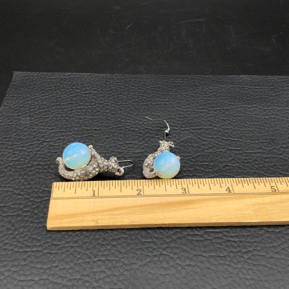 Crystal Cheetah Necklace and Pierced Earrings Set Jaguars Dancing on Glass Balls - Picture 8 of 11